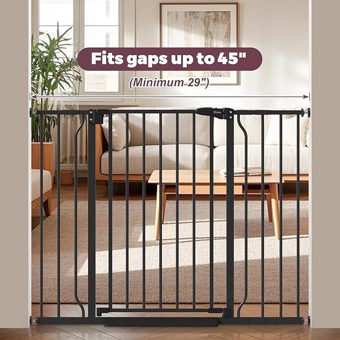 29"-45" Baby Gate for Stairs, Auto Close Stroller Friendly Dog Gate Indoor for Doorways, Pressure Mounted Baby Gate, Easy Walk Through Gate for Children & Pets, Black