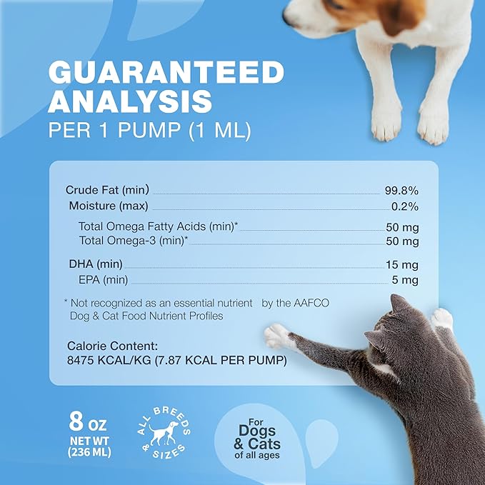 Omega 3 Fish Oil for Dogs and Cats - Healthy Skin and Coat Support Supplement - Omega 3 6 9 EPA DHA Fatty Acids - Itchy Skin, Shedding, Immunity, Joint - Wild Caught Salmon and Pollock Food Topper