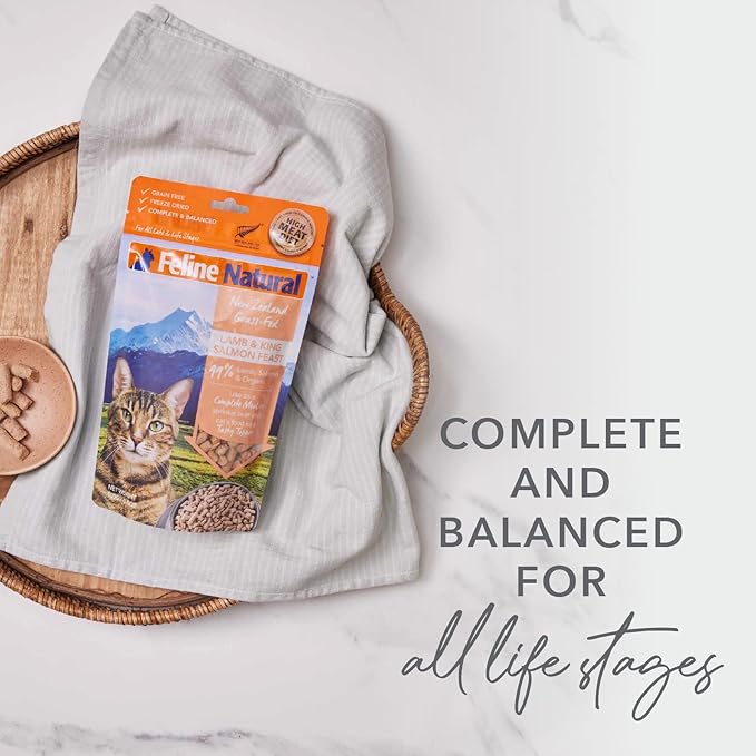 Feline Natural High Protein Dry Cat Food, Freeze-Dried Diet with 98% Meat, Organs & Seafood, No Peas, Grains, or Artificial Additives, Made in New Zealand, Chicken & Lamb, 3.5oz