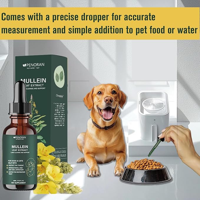 Pet Mullein Leaf Extract Drops for Dogs & Cats Hoarseness, Cough, Easy Breathing, Lung Cleanse and Support, Better Lungs, Soothes Throat Discomfort - ﻿100% Natural and Efficient ﻿ ﻿