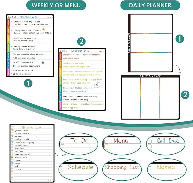 Magnetic Dry Erase List Board - 6.5"x8.5" Weekly, Daily, 2 List Boards for Fridge - 6 Extra Fine Point Markers Included - Shipped Flat