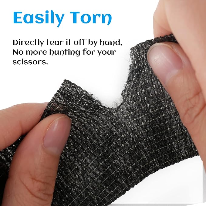 24 Rolls Black Elastic Self Adhesive Bandage Wrap, Breathable Flexible Fabric Non Woven Cohesive Bandage, Ankle Sprains Swelling Medical First Aid Sports Athletic Tape, Dogs Pet Vet Wrap 2 in