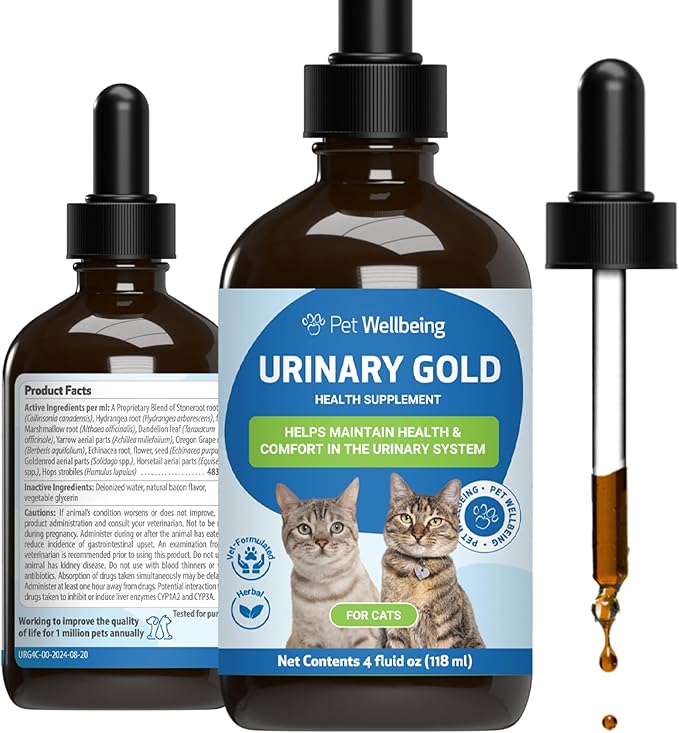Pet Wellbeing Urinary Gold for Cats - Supports Urinary Tract Health, Normal Frequency, Healthy Immune Response, Stoneroot, Hydrangea - Vet-Formulated Herbal Supplement 4 fl oz (118 ml)
