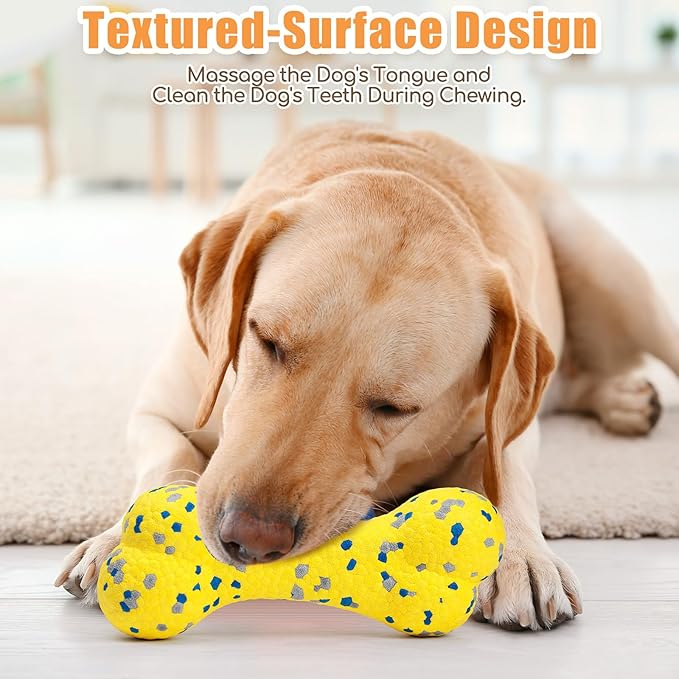 2Pcs Upgrade Bone Dog Balls+Rugby Dogs Toys for Aggressive Chewers, Indestructible Tennis Balls for Dogs (Yellow)
