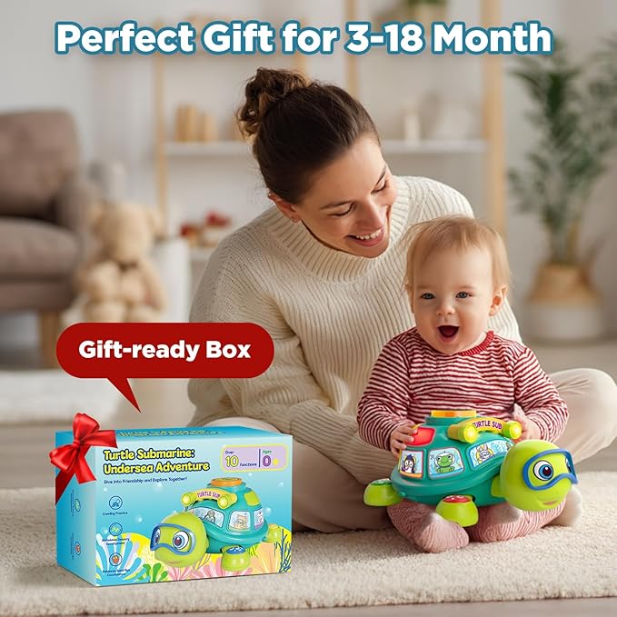 Educational Baby Toys 6-12 Month, Musical Crawling Turtle, Infant Toys for 6 7 8 9 10 Month Old Boy Girl, Christmas Bilingual Baby Gifts for 3-6-9-12 Months