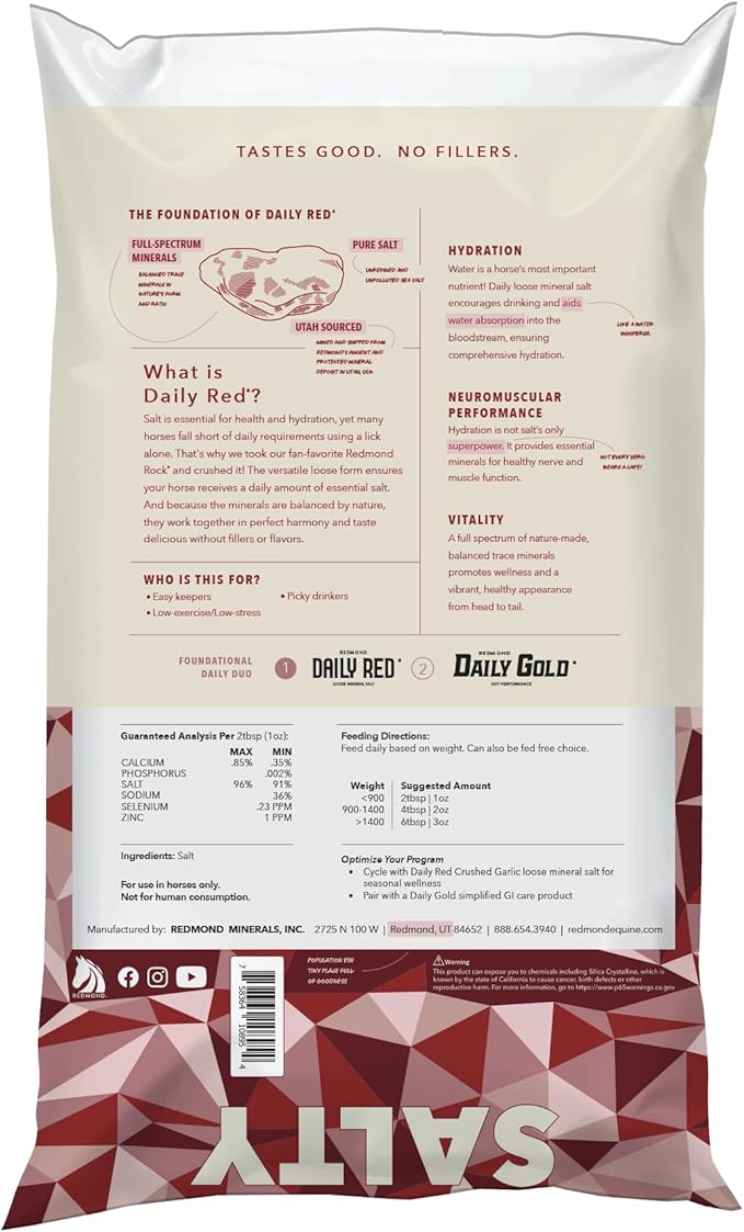 Daily Red Crushed Loose Minerals | Mineral Salt + Electrolyte Supplement for Horses (25LB Refill Bag)