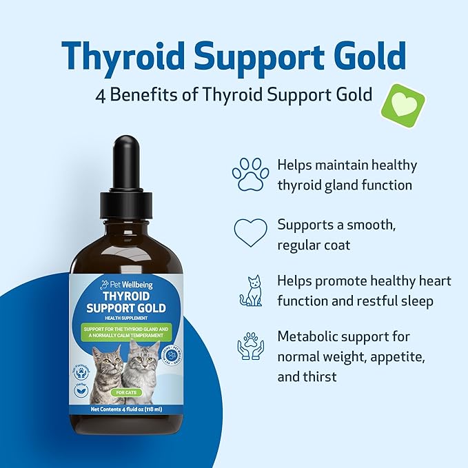 Pet Wellbeing Thyroid Support Gold for Cats - Supports Healthy Thyroid Gland Function in Cats, Normal Metabolism, Bugleweed, Lemon Balm - Veterinarian-Formulated Herbal Supplement 4 fl oz (118 ml)