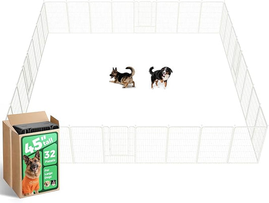 FXW Rollick Unleashed Dog Playpen for Indoor, Yard, RV Camping, 45 inch 32 Panels for Large Dogs, White│Patented