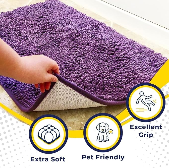 Muddy Mat® Original Dog Door Mat for Muddy Paws, Super Absorbent Microfiber, Non-Slip Washable Pet Rug, Quick Dry Chenille Entryway Carpet, Machine Washable Indoor Outdoor mat, Purple 24"x35"