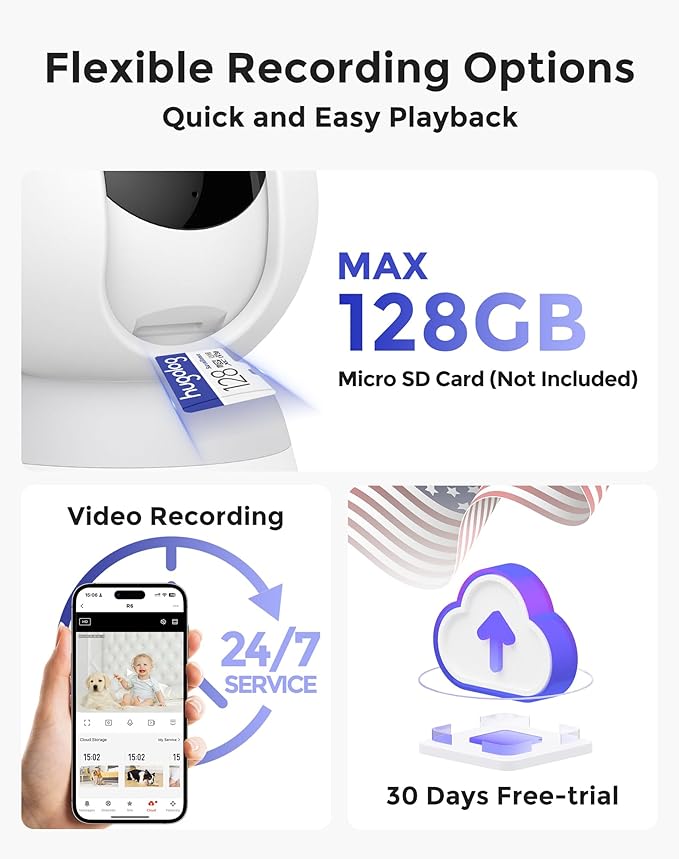 Hugolog 3K 5MP Indoor Pan/Tilt Security Camera with Auto-Focus,2.4 GHZ/5 GHZ,Ideal for Baby Monitor/Pet Camera,Starlight Color Night Vision,Human/Pet AI,Noise Reduction,US Cloud,Works with Alexa