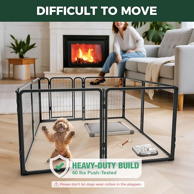 FXW Homeplus Unleashed Indoor Dog Playpen - Stress-Free and Safe Play, Heavy Duty 24 Inch 4 Acrylic Panels + 4 Wire Panels Dog Pen for Puppy and Small Dogs, Black│Patented