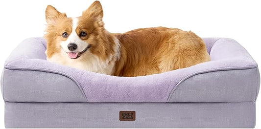 EHEYCIGA Memory Foam Dog Bed for Medium Size, Orthopedic Dog Sofa with Sides and Waterproof Liner, Washable Bolster Pet Couch with Removable Cover, 35x22x6.5 Inch, Purple