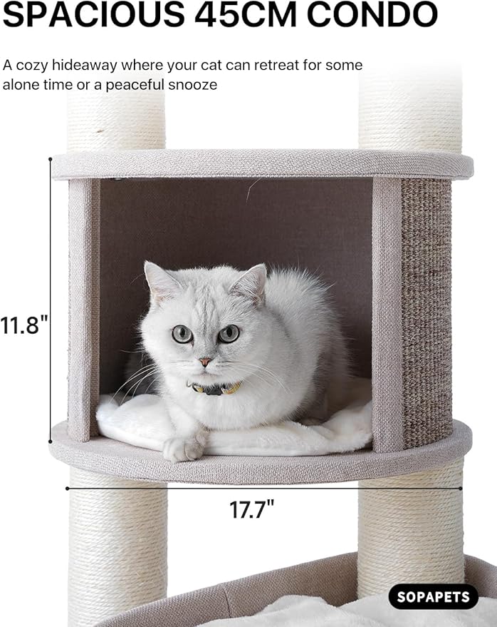 Extra Large Cat Tree for Maine Coon,65 Inches Tall Cat Tree Tower for Indoor Cats Large Adult 20 lbs,XXL Heavy Duty Luxury Sturdy Cat House with Big Hammock,Sisal Scratching Post,Condo