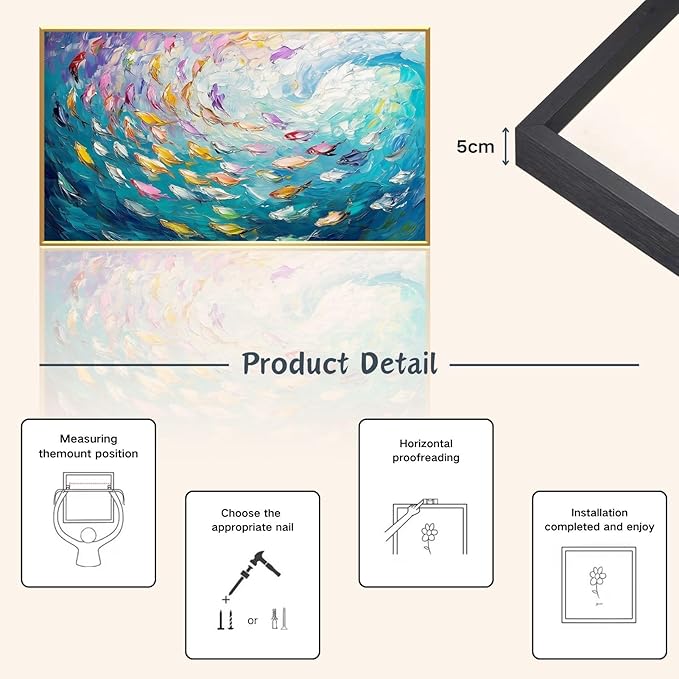 Fish Canvas Wall Art, Abstract School of Fish Canvas Wall Art, School of Fish Painting Canvas, School of Fish Wall Art, Fish Wall Decor, Fish Pictures Wall Decor, Bedroom Canvas Wall Decor (Black Framed, 59"x33" | 150x84cm)