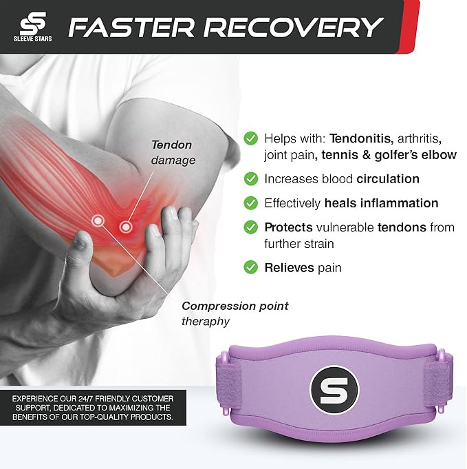 Sleeve Stars Tennis Elbow Brace for Women - Adjustable Tennis Elbow Strap, Golfers Elbow Brace for Men, Counterforce Brace for Tennis Elbow for Tendonitis Relief, Fits 9"-23" (Pair/Light Purple)