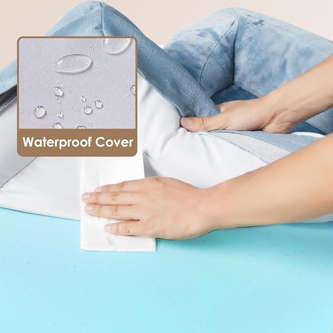 EHEYCIGA Orthopedic Dog Beds for Extra Large Dogs, Waterproof Memory Foam XXL Dog Bed with Sides, Non-Slip Bottom and Egg-Crate Foam Big Pet Couch Bed with Washable Removable Cover, Washed Blue