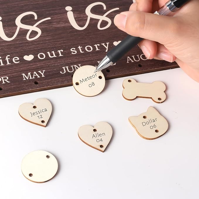 Family Birthday Calendar Board Wall Hanging with Tags, Family Birthday Plaque with Tag Wooden Memory Days Reminder Wall Hanging Home Décor Wood Anniversary Tracker with 104 Tags, Valentines Day Christmas Gifts for Lovers Friends (THIS IS US)