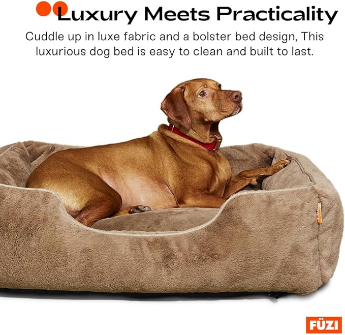 FUZI Luxury Aesthetic Dog Bed for Small Dogs with Washable Cover, Pet Couch, Pet Bed with Sides, Non-Slip Bottom, Soft & Durable Calming Dog Bed, Faux Rabbit Fur Cover, Small 25.1x16.75x9.5 Dark Grey