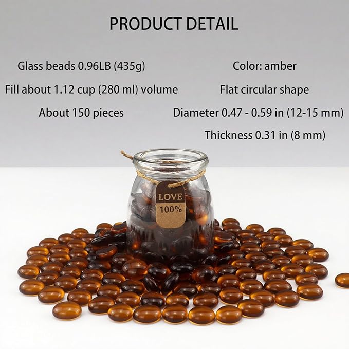 0.96LB Glass Beads Vase Filler Aquarium Gravel Decor Flat Glass Marbles Gems Pebbles Fish Tank Rocks Home Decorative Art Craft - Amber