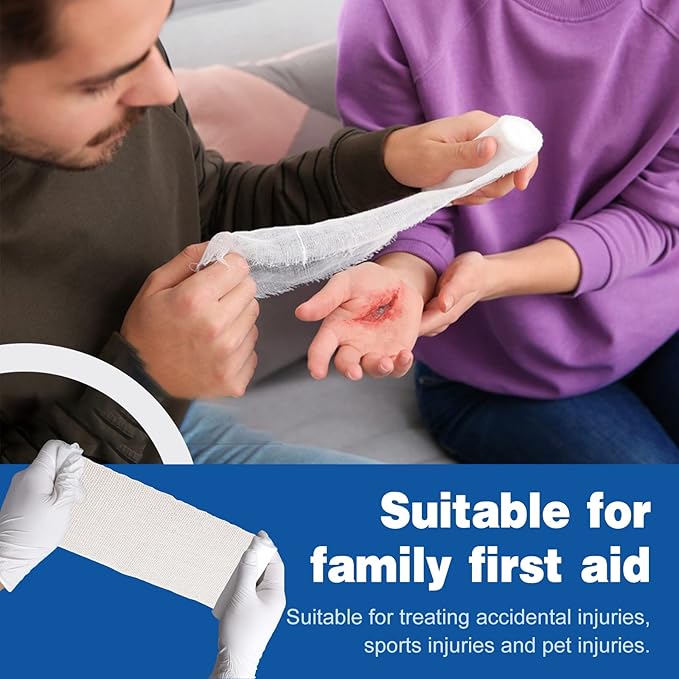 AZEN 12 Pack Gauze Rolls Bandages, 4 in x 4.1 Yards, Premium Medical Supplies & First Aid Supplies, Bandage Wrap Vet Wrap, Mummy Wraps