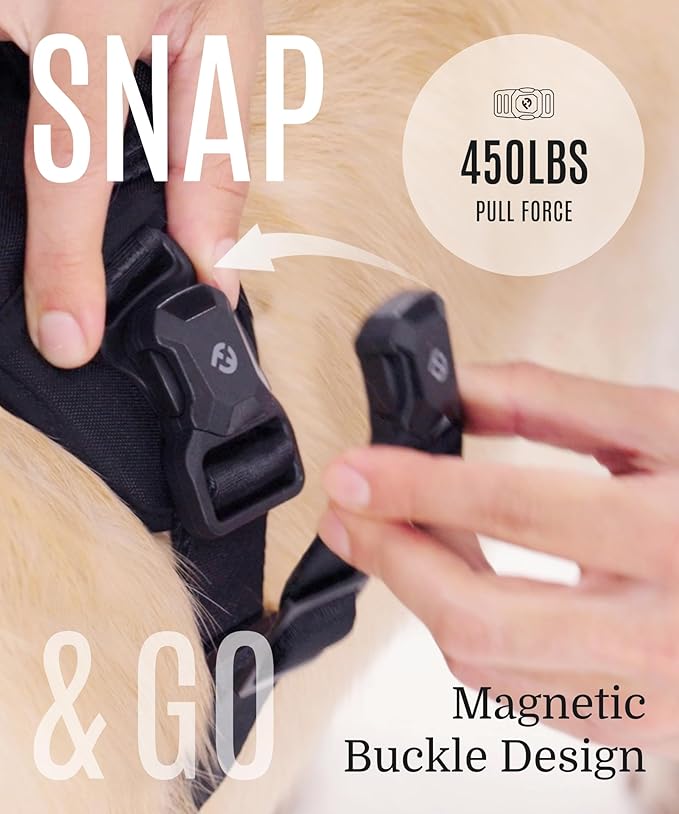 2025 New Edition, Fei & Eve MagEase Dog Harness - 3-Second Magnetic Buckles | 3-Point No-Pull Control | Heavy-Duty 900D Nylon | Dual Safety Handles | Breathable Mesh | Adjustable Fit | Large, Green