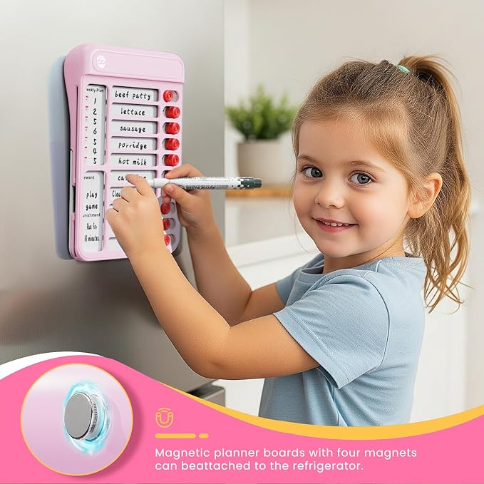 Chore Chart for Kids, Visual Schedule for Kids with Autism, Chart Board with 6 Reusable Sheets, Routine Chart Dry Erase Board for Kids, Magnetic Chore Chart for Fridge, Desk, Home - Pink