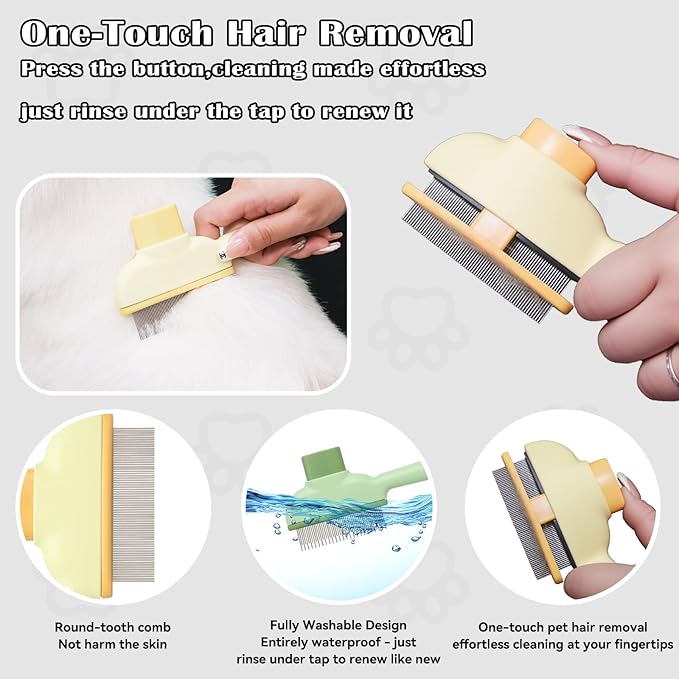 2 Pet Hair Removal Gloves, 2 Flea Combs for Cats and Dog，Reusable Electrostatic Gloves and Long & Short Flea Combs, 4 PCS pet hair removal tools