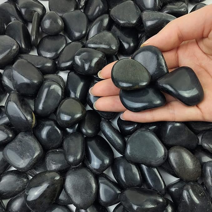 20 lbs Black Pebbles for Plants, 0.8-1.2 inch River Rocks for Landscaping, Decorative Stones for Vase Fillers, Fish Tank Gravel and Garden Rocks