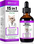 Cat Multivitamin, 15 in 1 Cat Multivitamin Liquid Drops, Cats Vitamins and Supplements with Glucosamine and Probiotics, Bones, Joint, Skin & Coat, Bladder, Immune System Support, 60ML