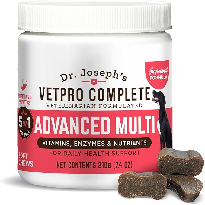 Dr. Joseph's VetPro Complete Multivitamin Dog Supplement, 60 Count (Small Dog 60 Days Supply), 5 in 1 Chew with Vitamins, Enzymes & Nutrients, Hip and Joint Health, Immune System and Allergy Support