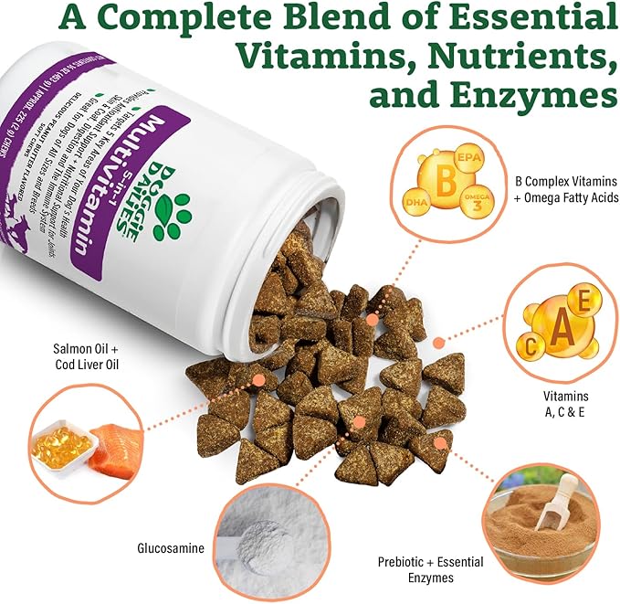 Doggie Dailies 5 in 1 Multivitamin for Dogs, Dog Multivitamin for Skin and Coat Health, Joint Health, Improved Digestion, Antioxidants, Support a Healthy Immune System (Peanut Butter) 225 Soft Chews