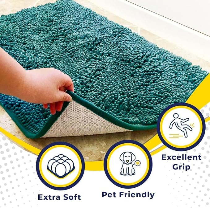 Muddy Mat® Original Dog Door Mat for Muddy Paws, Super Absorbent Microfiber, Non-Slip Washable Pet Rug, Quick Dry Chenille Entryway Carpet, Machine Washable Indoor Outdoor mat, Teal 35"x60"