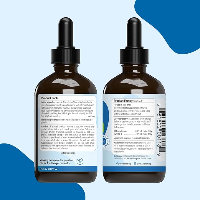 Pet Wellbeing Thyroid Support Gold for Cats - Supports Healthy Thyroid Gland Function in Cats, Normal Metabolism, Bugleweed, Lemon Balm - Veterinarian-Formulated Herbal Supplement 4 fl oz (118 ml)