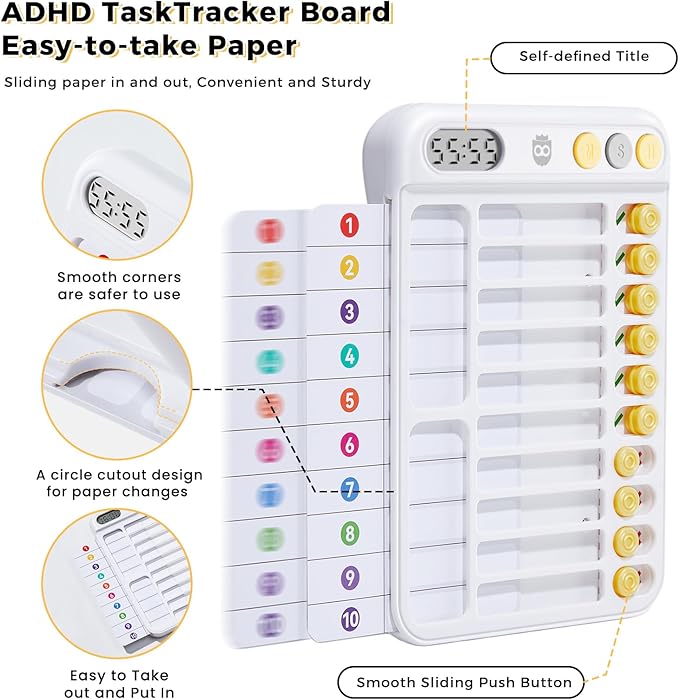 Chore Chart for Kids with Timer, Visual Schedule for Kids, ADHD Tools for Kids, Bedtime/Morning/Daily Routine Chart with 99-Min Countup/Down, Magnetic Checklist Schedule Board with Slider - White