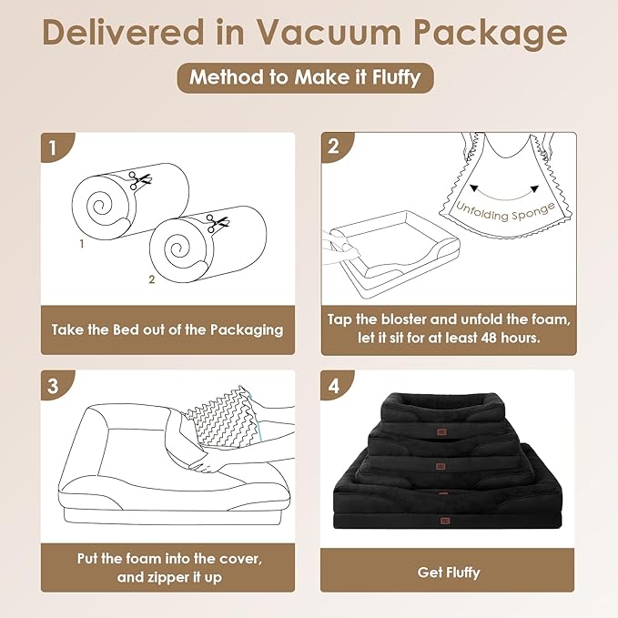 EHEYCIGA Memory Foam XXL Dog Bed for XLarge Sized, Extra Large Orthopedic Dog Sofa with Sides and Waterproof Liner, Washable Bolster Pet Couch with Removable Cover, 52x41x8 Inch, Black