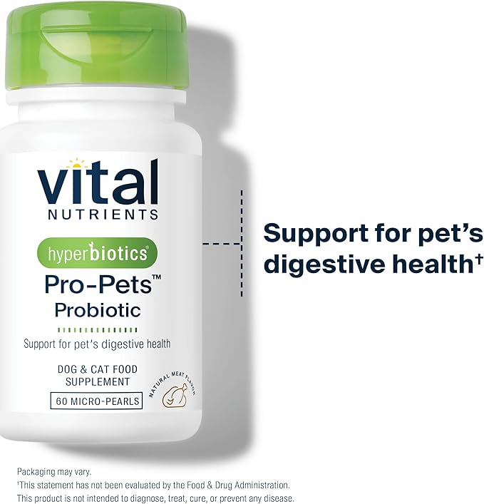 Vital Nutrients Pro Pets Probiotics for Dogs and Cats | Dog Probiotics for Digestive Health, Gut Health, Occasional Diarrhea* | Tasty Meat Flavor | Non-GMO | Hyperbiotics | 60 Micro Tablets