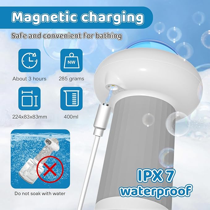 Electric Dog Shampoo Dispenser IPX7 Cat Shampoo Sprayer,Pet Bath Supplies Automatic Foaming Shampoo Dispenser for Dog Deep Cleaing Kitchen Sink Bathroom Grey