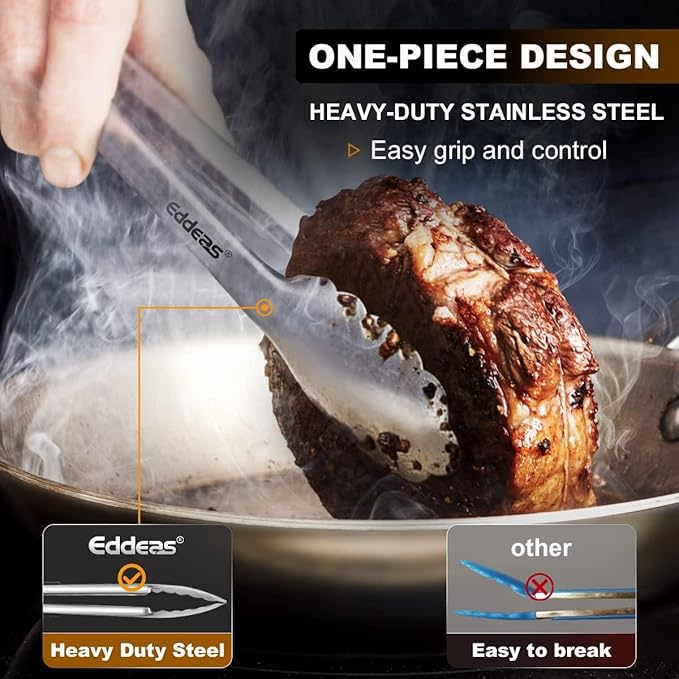 2PCS 12inch Kitchen Tongs - Heat Resistant 600 Degree Tongs for Cooking, Heavy Duty All Metal Food Tongs, Stainless Steel and Non-Slip handle, Salad, Grilling, Barbecue, Dishwasher safe