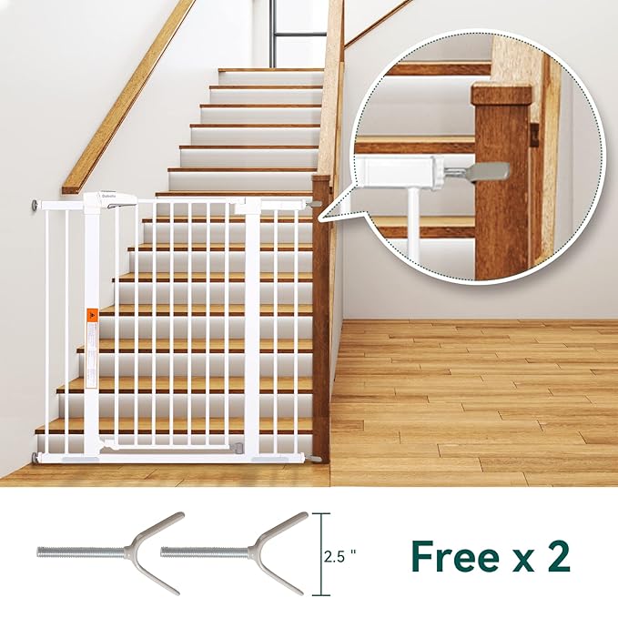 BABELIO 36" Extra Tall Dog Gate, 26-40" Wide Auto Close Baby Gate, Pressure Mounted Metal Pet, Easy Install No Drilling, No Tools Required, With Wall Protectors and Extension Kits, White