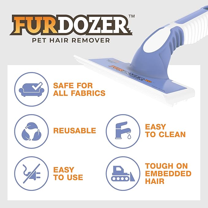 FurDozer X6 Pet Hair Remover & Auto Detailing Tool - Cat & Dog Hair Remover for Carpets, Car Interiors, Couches, Bedding, & Furniture - Reusable Pet Hair Removal Tool for Fur & Lint (Purple, 2-Pack)
