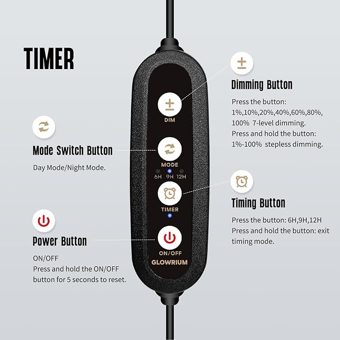GLOWRIUM Aquarium Light, LED Freshwater Fish Tank Light with Timer, Full Spectrum Planted Aquarium Grow Lights with Daylight/Moonlight Mode, Brightness Adjustable, Auto On/Off (12-17 in)