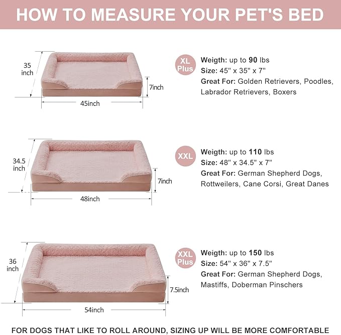 WNPETHOME Dog Beds for Large Sized Dogs, Washable Orthopedic Dog Couch Sofa Bed with Waterproof Lining & Non-Skid Bottom for Pet Sleeping