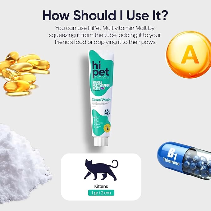 Hi Pet Multivitamin Cat Malt, Cat Treats Lickable, Supports Immune System, Metabolism, Dental Health, Weight Control, Iron for Cats, 2.65 Oz (Pack of 1)