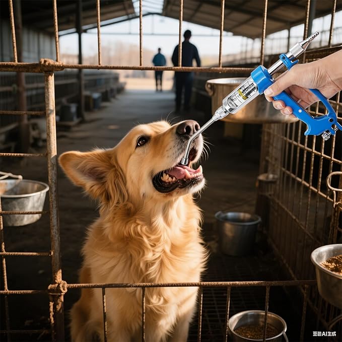 10ML Veterinary Metal Feeding Gun, Continuous Drench Gun Dosing Device Veterinary Adjustable Medicine Dispenser Husbandry Autonomous Feeding Tool, for Pig Cow, Sheep, Horse (Blue, 10ML+Kettle)
