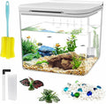 0.8 Gallon Small Fish Tank Kit, Aquarium Starter Kit with Super-Quiet Water Pump, Rain Filtration, Self Cleaning Filtration, LED Light, Easy Changing Water (White)