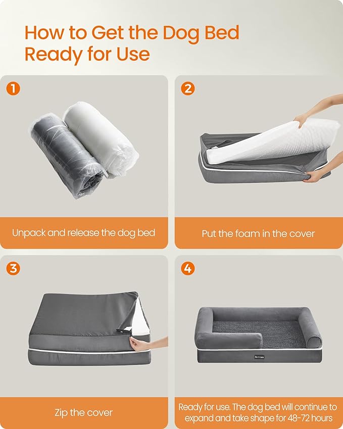 Feandrea Orthopedic Dog Bed, Large Dog Bed Waterproof, Removable Washable Cover Sofa with Non-Slip Bottom, Raised Edges, 36 x 28 x 8 Inches, Light Gray UPGW067G02