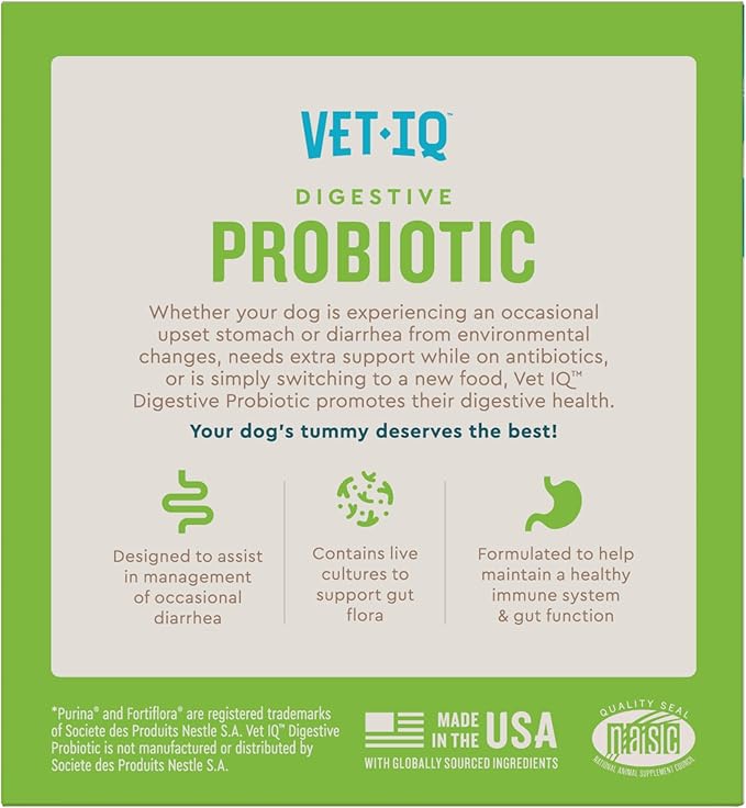 VetIQ Probiotic Powder for Dogs, Compare to Fortiflora Probiotic Powder*, Treats Diarrhea, Digestive Issues, and Food Sensitivity, Chicken Flavored Single Serve Packets, 30 Count