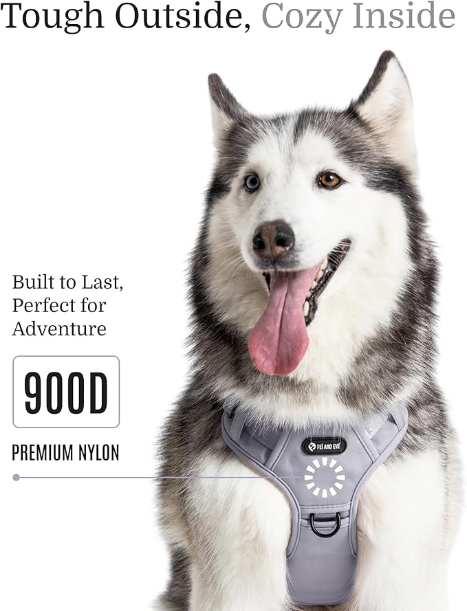 2025 New Edition, Fei & Eve MagEase Dog Harness - 3-Second Magnetic Buckles | 3-Point No-Pull Control | Heavy-Duty 900D Nylon | Dual Safety Handles | Breathable Mesh | Adjustable Fit | Medium, Gray