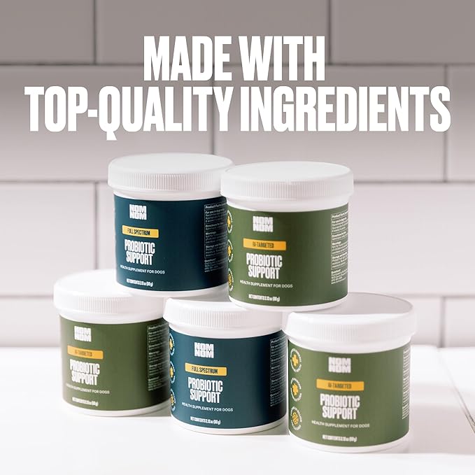 Nom Nom Dog GI-Targeted Probiotic Support - with Prebiotic Fiber, Inulin, and Saccharomyces boulardii - Gut Health Dog Probiotics for Gastrointestinal and Stomach Relief (GI Powder)