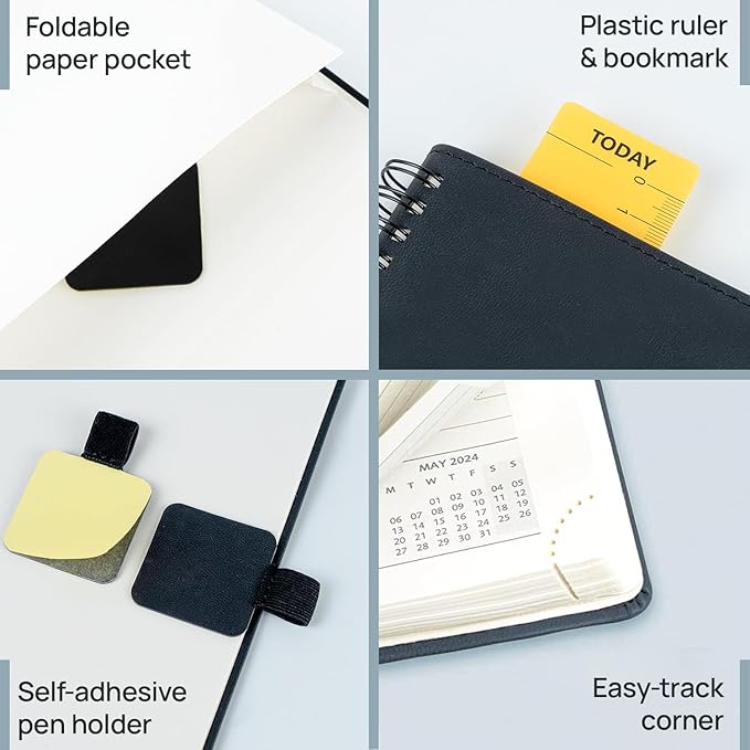 POPRUN 2026 Planner (Medium - 6.5'' x 8.5'') with Hourly Schedule, Vertical Layout - 2026 Weekly Calendar (Jan. 2026 - Dec.2026) for Time Management, Monthly Tabs, Spiral Bound, Soft Cover - Black